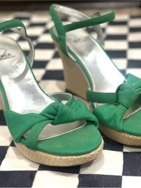 Green Knot Front Espadrille Wedge Sandals -‎ Women